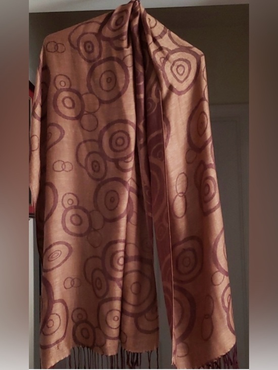 pashmina Accessories - Pashmina Scarf Brown Geometric Circle Print Fringe Wrap Boho Chic